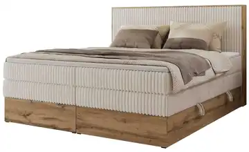 Boxspringbett mit Bettkasten Wood Classic King 140x200 cm H3 Beige, Eiche Artisan (Nachbildung) Cordstoff