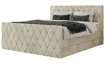 Boxspringbett mit Bettkasten Miren King Duo Samt 140x200 cm H4 Creme
