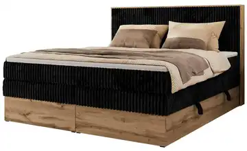 Boxspringbett mit Bettkasten Wood Classic King 140x200 cm H4 Schwarz, Eiche Artisan (Nachbildung) Cordstoff