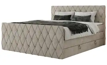 Boxspringbett mit Bettkasten Miren King Duo 120x200 cm H3 Beige Webstoff