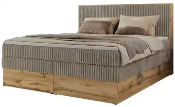 Boxspringbett mit Bettkasten Wood Classic King 140x200 cm H3 Taupe, Eiche Artisan (Nachbildung) Cordstoff