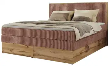 Boxspringbett mit Bettkasten Wood Classic King 140x200 cm H3 Altrosa, Eiche Artisan (Nachbildung) Cordstoff