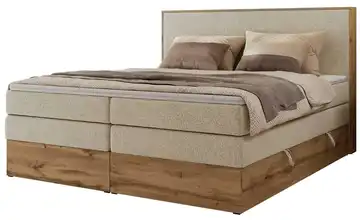 Boxspringbett mit Bettkasten Wood Classic King 140x200 cm H3 Hellbeige, Eiche Artisan (Nachbildung) Webstoff