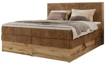 Boxspringbett mit Bettkasten Wood Classic King 200x200 cm H3 Orange, Eiche Artisan (Nachbildung) Cordstoff