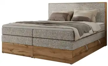 Boxspringbett mit Bettkasten Wood Classic King 140x200 cm H3 Ecru, Eiche Artisan (Nachbildung) Webstoff