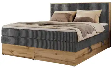 Boxspringbett mit Bettkasten Wood Classic King 140x200 cm H3 Dunkelgrau, Eiche Artisan (Nachbildung) Cordstoff