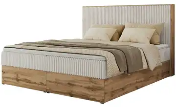 Boxbett mit Bettkasten Wood Classic 160x200 cm H3 Beige, Eiche Artisan (Nachbildung) Cordstoff