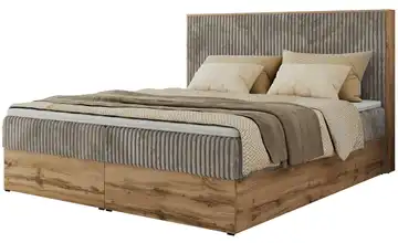 Boxbett mit Bettkasten Wood Classic 140x200 cm H3 Taupe, Eiche Artisan (Nachbildung) Cordstoff