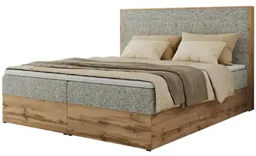 Boxbett mit Bettkasten Wood Classic 160x200 cm H3 Ecru, Eiche Artisan (Nachbildung) Webstoff