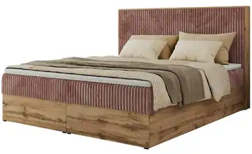 Boxbett mit Bettkasten Wood Classic 140x200 cm H3 Altrosa, Eiche Artisan (Nachbildung) Cordstoff