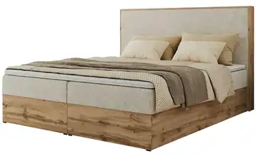Boxbett mit Bettkasten Wood Classic 180x200 cm H3 Hellbeige, Eiche Artisan (Nachbildung) Webstoff