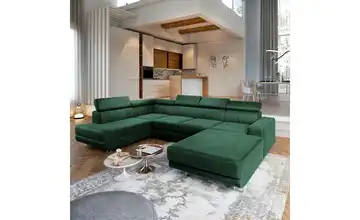 MASSENO Wohnlandschaft mit Schlaffunktion Siena links Flaschengrün