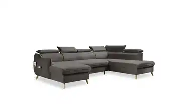 Miuform Wohnlandschaft mit Schlaffunktion Sweet Harmony Dunkelgrau rechts Velours