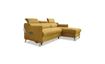 Miuform Ecksofa mit Schlaffunktion Sweet Harmony Senfgelb rechts Webstoff