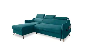 Miuform Ecksofa mit Schlaffunktion Sweet Harmony Türkis/Petrol Velours links