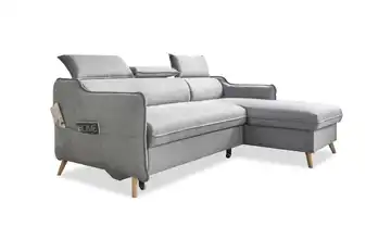 Miuform Ecksofa mit Schlaffunktion Sweet Harmony Hellgrau Webstoff rechts