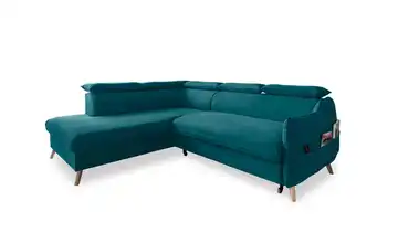 Miuform Ecksofa mit Schlaffunktion Sweet Harmony Velours links Türkis/Petrol