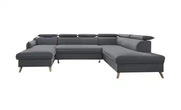Miuform Wohnlandschaft mit Schlaffunktion Sweet Harmony Webstoff rechts Dunkelgrau