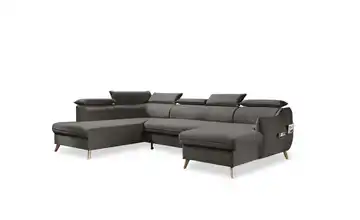 Miuform Wohnlandschaft mit Schlaffunktion Sweet Harmony Dunkelgrau links Velours