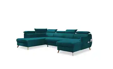 Miuform Wohnlandschaft mit Schlaffunktion Sweet Harmony Velours links Türkis/Petrol