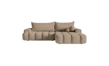 Selsey Ecksofa mit Schlaffunktion Dandelino Dunkelbeige rechts Samt
