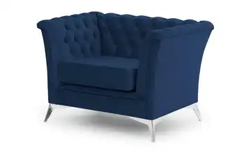 Chesterfield Sessel Wilhelm verchromt Blau
