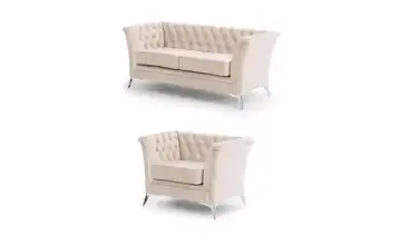 S-STYLE Chesterfield Polstergarnitur 2+1 Wilhelm verchromt Beige