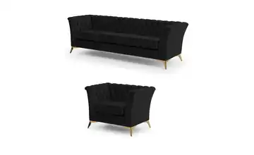 Chesterfield Polstergarnitur 3+1 Wilhelm Goldfarben Schwarz
