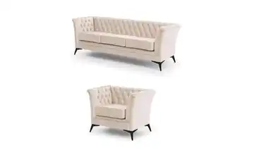 Chesterfield Polstergarnitur 3+1 Wilhelm Schwarz Beige