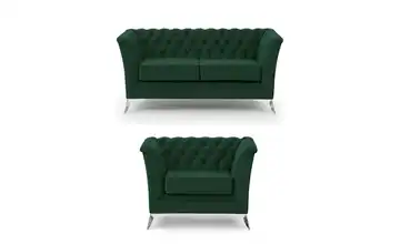 S-STYLE Chesterfield Polstergarnitur 2+1 Wilhelm verchromt Flaschengrün
