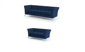 Chesterfield Polstergarnitur 3+2 Wilhelm Marineblau verchromt