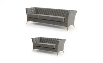 Chesterfield Polstergarnitur 3+2 Wilhelm Grau Goldfarben