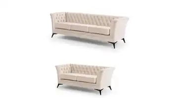 Chesterfield Polstergarnitur 3+2 Wilhelm Beige Schwarz