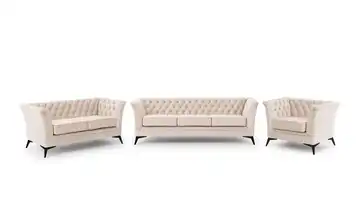 Chesterfield Polstergarnitur 3+2+1 Wilhelm Schwarz Beige