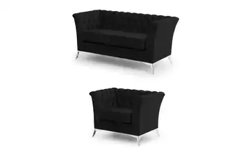 S-STYLE Chesterfield Polstergarnitur 2+1 Wilhelm verchromt Schwarz