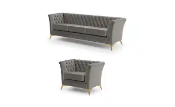 Chesterfield Polstergarnitur 3+1 Wilhelm Goldfarben Grau