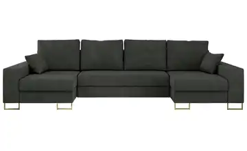 Wohnlandschaft mit Schlaffunktion Dorain Webstoff Dunkelgrau