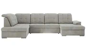 Wohnlandschaft mit Schlaffunktion Madrito Webstoff links Silbergrau