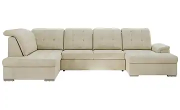 Wohnlandschaft mit Schlaffunktion Madrito Velours links Beige