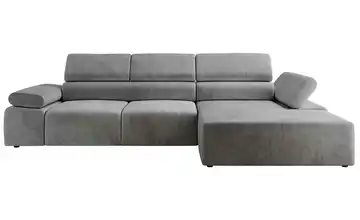 Ecksofa Velours rechts Hellgrau