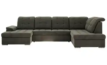 Wohnlandschaft mit Schlaffunktion Madrito Velours rechts Dunkelgrau