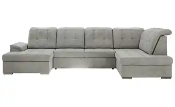 Wohnlandschaft mit Schlaffunktion Madrito Velours rechts Hellgrau