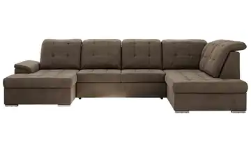 Wohnlandschaft mit Schlaffunktion Madrito Velours rechts Braun