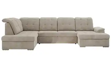 Wohnlandschaft mit Schlaffunktion Madrito Webstoff links Hellbraun