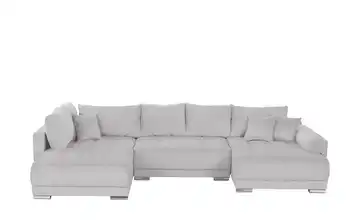 Wohnlandschaft mit Schlaffunktion Lemie Cordstoff Hellgrau rechts