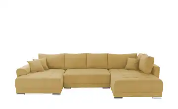 Wohnlandschaft mit Schlaffunktion Lemie Flachgewebe Curry links