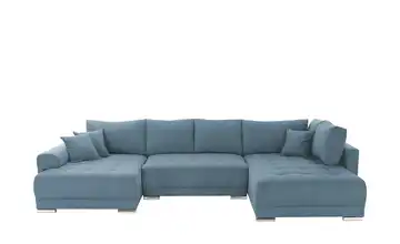 Wohnlandschaft mit Schlaffunktion Lemie Flachgewebe Dunkelblau links