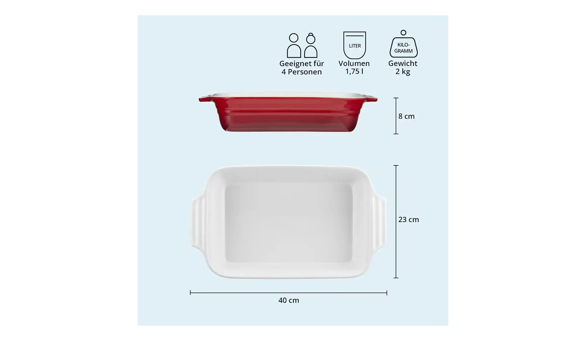 KHG Auflaufform   ¦ rot ¦ Steinzeug/Steingut ¦ Maße (cm): B: 19,5 H: 6,5 Kü günstig online kaufen