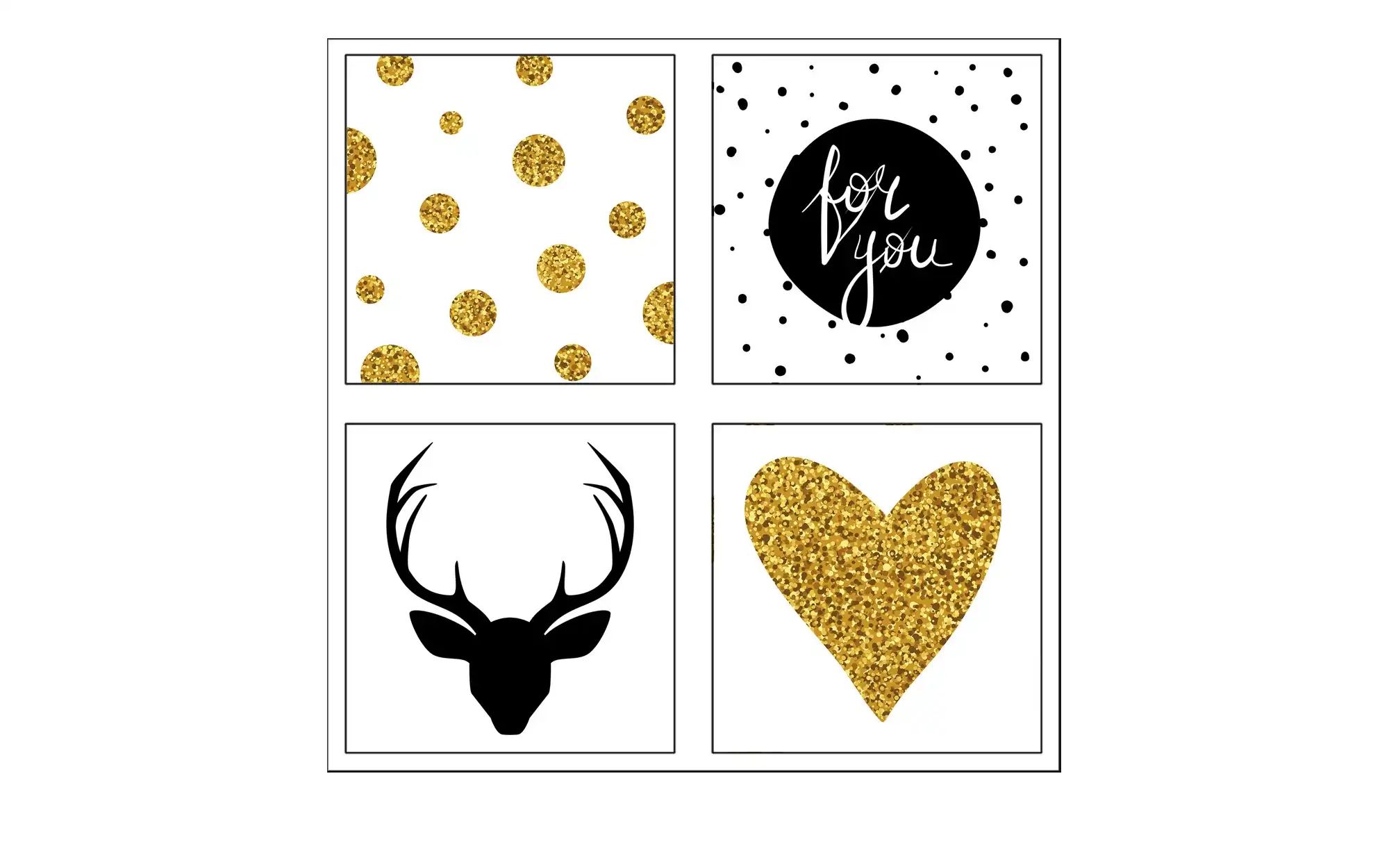 4er-Set eckige Magnete  Black & Gold Accessoires > Bilder & Schilder - Höff günstig online kaufen