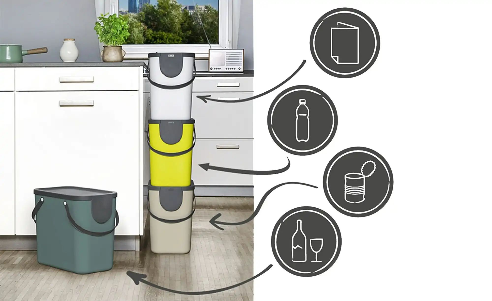 Müllsystem  Albula ¦ grün ¦ Kunststoff ¦ Maße (cm): B: 40 H: 34 T: 23.5 Küc günstig online kaufen